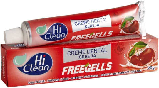 5 Unidades — Creme Dental Vegano Com Flúor Sabor Freegells Cereja Previne Cáries Limpeza Profunda Hi Clean 90g