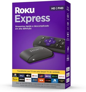 Roku Express | Dispositivo de streaming para TV HD/Full HD compatível com Alexa, Siri e Google. Inclui Cabo HDMI Premium
