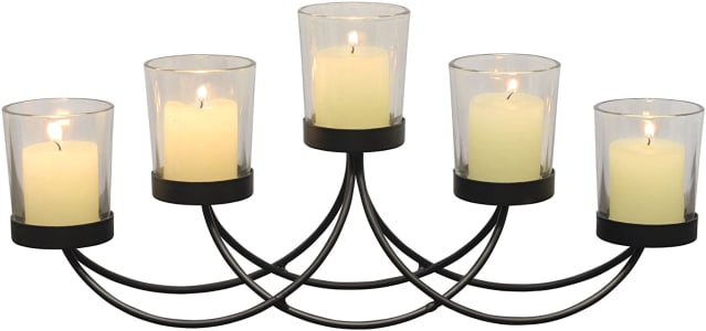  Briarwood Candelabro votivo de metal preto, peça central de vela decorativa, suportes de vela elegantes, peça central para casamentos, festas, mesa d