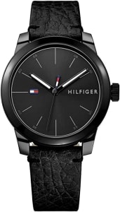 Tommy Hilfiger Relógio masculino casual com pulseira de couro e plástico de quartzo, cor: preto (modelo: 1791384), Preto, Movimento de quartzo