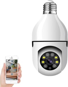 Camera Lâmpada Wifi Ip Segurança Panorâmica Giratória 360 1080P com Visão Noturna Pet