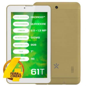 Tablet Mirage 61t 3G Quadcore Tela 7" Dual Camera 2mp + 1.3mp Dual Chip Android 4.4 Dourado 2003