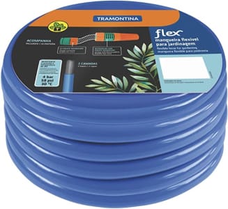 Mangueira Flex Azul em PVC 2 Camadas para jardim 20 m com engate rosqueado e esguicho - Tramontina