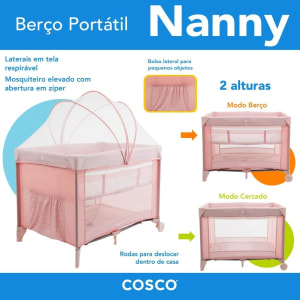 Berço Nanny, 0 à 18 KG - Cosco Kids (Rosa Rajado)