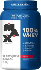 100% Whey (900G), Max Titanium - Sabor Morango