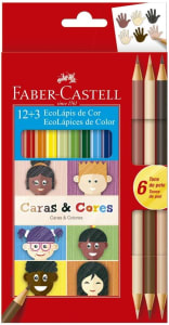  Lápis de Cor Ecolápis Caras & Cores 12 Cores + 6 Tons de Pele, Faber-Castell 