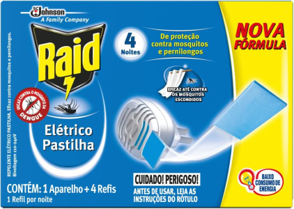 Raid Repelente Elétrico Pastilha Aparelho + Refil com 4 unidades