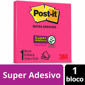 Bloco de Notas Super Adesivas Post-it Pink Neon 76 mm x 76 mm - 90 folhas