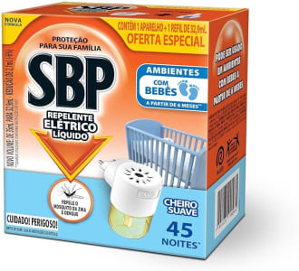 Repelente Elétrico Líquido SBP 45 Noites Cheiro Suave Novo Aparelho + Refil