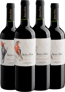 Kit Aves Del Sur: 2 Carménère + 2 Cabernet Sauvignon por R$34,90 cada Garrafa