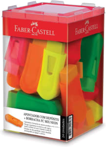 Apontador Com Borracha FC Mix 4 Cores Sortidas, Faber-Castell, Neon, Pacote De 24 Unidades