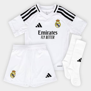 Conjunto Infantil Adidas Real Madrid Home, Poliéster, 5 Opções De Tamanho (Branco)