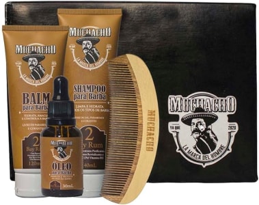 MUCHACHO Kit Shampoo para Barba + Balm para Barba + Oleo para Barba + Pente – Bay Rum