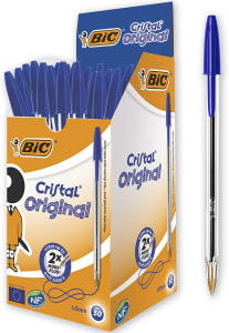  Caneta Esferográfica BIC Cristal Original, Dura Mais, Azul, 1.0mm, 835205, 50 unidades 