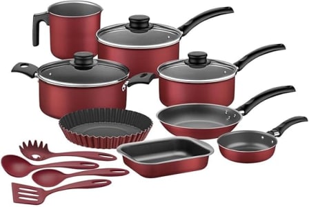 Kit para Cozinha 12 Peças com Jogo de Panelas Vermelho e Utensilios Tramontina Turim