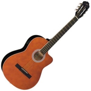 Violão Elétrico Vogga VCE300 Satin Honey Clássico Cutway com Equalizador 3 Bandas, Botão Phase e Afinador Cromático com Visor LCD