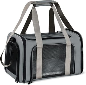 Bolsa Transporte Pet Ventilação em 4 lados 42 * 26 * 27 cm Não Se Deforma Facilmente Bolsa Transporte Pet Avião com Zíper liso Portátil + Bolsa de Mão Python Fly Cinza