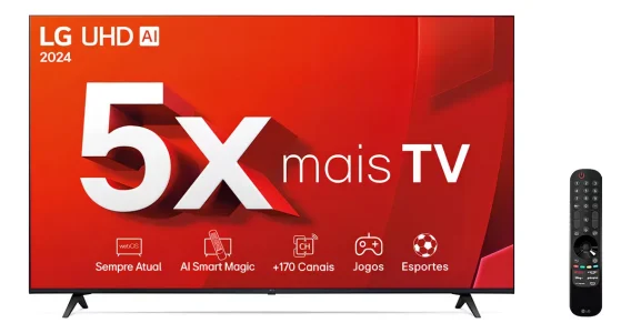 Smart TV LG 55" 4K Ultra HD 55UT8050PSA Processador a5 Ger7 AI Alexa/Chromecast integrado Otimizador de Jogos webOS 24 com Controle Smart Magic