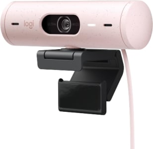 Webcam Full HD Logitech Brio 500 com Microfones Duplos com Redução de Ruídos, Proteção de Privacidade, Correção de Luz e Enquadramento Automático - Rosa