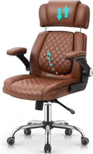 YAMASORO Cadeira Executiva Premium, Apoio de Cabeça Ajustável e Ângulo do Apoio Lombar Ajustável com Base Cromada-Marrom