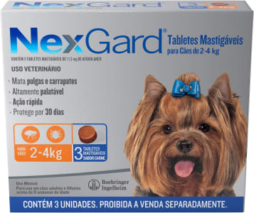 Antipulgas e Carrapatos NexGard para Cães de 2 a 4kg - 3 Tabletes