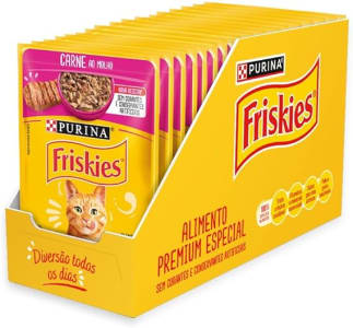 Pack Nestlé Purina Friskies Ração Úmida Para Gatos Adultos Carne Ao Molho - Com 15 Sachês 85g