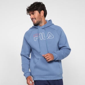 Moletom Fila Letter Outline c/ Capuz Masculino - Azul Claro