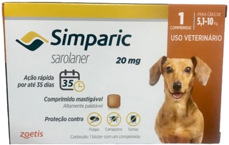  Simparic 20Mg, 5,1 Até 10Kg, 1Cp Zoetis Para Cães 