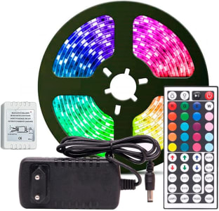 Fita LED RGB 5050 Rolo 5 metros Fonte 12V 3A e Controle Remoto