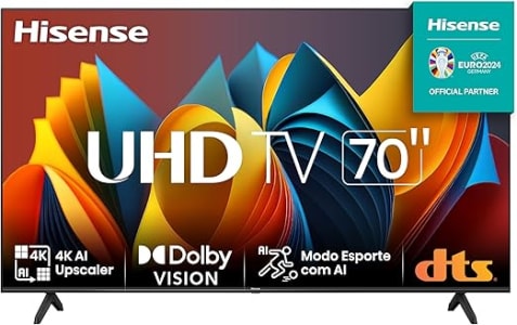 Hisense Smart TV UHD 4K DLED 70" Polegadas 70A6K com HDR10+ Dolby Vision Game Mode Controle por Voz Alexa Built-In AirPlay