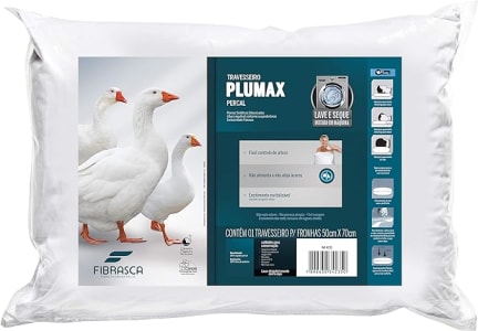 Travesseiro Toque de Pluma - Plumax Percal - Integralmente lavável em máquina - P/ fronhas 50x70 cm - Fibrasca, Branco