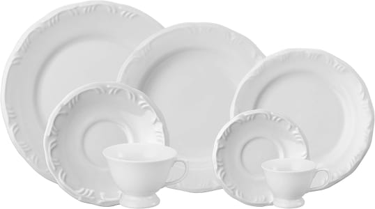 Serviço de Jantar e Chá 42 Peças Porcelana Schmidt, Relevo Pomerode (Branco)