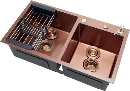 Cuba Para Cozinha Pia Dupla Em Aço Inox Com Acessórios Awá PIngoo.casa - Dourado Rose