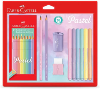 Kit Tons Pastel, Faber-Castell, KIT/PASTEL, KIT de 20, Lápis de Cor + Canetinhas + Borracha + Apontador + Grafite