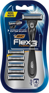 BIC Aparelho De Barbear Flex3 Hybrid 3 Lâminas Extra Suave + 5 Cargas 968722 1 Unidade Corpo Ergonômico