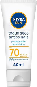 NIVEA SUN Protetor Solar Facial Toque Seco Antissinais FPS 70 40ml - Com muito alta proteção contra raios UVA/UVB, controla o brilho e previne o envel