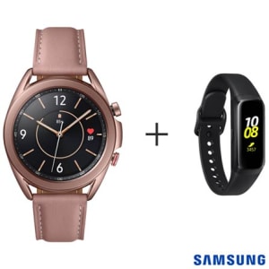 Galaxy Watch3 41mm Samsung Bronze com 1,4" 8GB - SM-R855FZDPZTO + Galaxy Fit Samsung Preto com 0,95 - SM-R370NZKAZTO