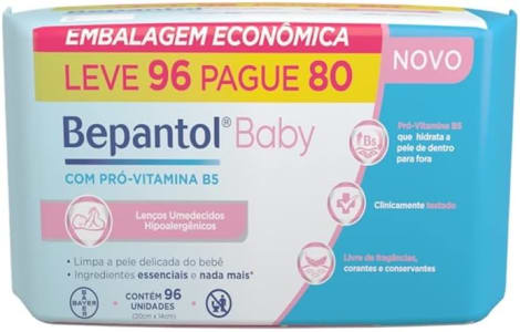 Bepantol Baby Lenço Umedecido, Leve 96 Pague 80 Lenços, Fórmula Hidratante, Ideal para a Pele do Bebê