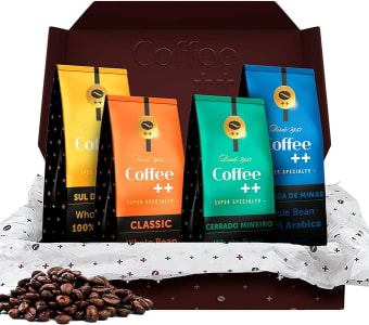 Coffee Mais Grãos│Kit Clássico e Fazendas → 1 Clássico + 1 Chapada de Minas + 1 Mantiqueira de Minas + 1 Cerrado Mineiro │Café Super Especial │100% Arábica │ Torra Média │250g x 4