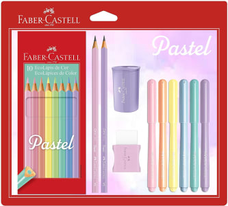  Kit Tons Pastel, Faber-Castell, KIT/PASTEL, Lápis de Cor + Canetinhas + Borracha + Apontador + Grafite 