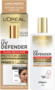 Protetor Solar Facial L'Oréal Paris UV Defender Fluido FPS 60 Cor Média 3.0 - 40g