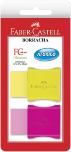 3 Unidades — Faber-Castell SM/107024F FC Max Fluorescente - Borracha com Cinta Plástica Cores Sortidas Neon