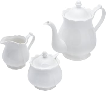 Conjunto de Porcelana, Açucareiro, Leiteira e Chaleira WOLFF (Branco)