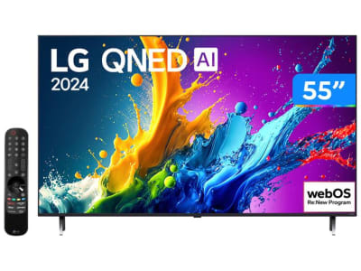 Smart TV 55" 4K QNED LG 55QNED80TSA WebOS 24 Processador 5 Ger7 Wi-Fi Bluetooth com Alexa e Chromecast 3 HDMI 2 USB