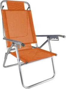 Cadeira De Praia Alumínio Reforçada 5 Posições Infinita UP Laranja Zaka 120 KG