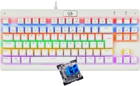 Redragon, K568W-R (PT-BLUE), Teclado Mecânico Gamer Dark Avenger, Rainbow Switch, Branco Lunar White