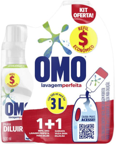 10 Unidades Kit Garrafa para Diluição + Lava-Roupas Concentrado para Diluir Omo Lavagem Perfeita 500ml Refil, OMO