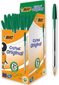 Caneta Esferográfica BIC Cristal Dura Mais A Clássica Verde Ponta Média 1,0mm 835207 - 50 unidades