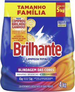 Brilhante Lava-Roupas Em Pó Roupas Brancas E Coloridas Limpeza Total Pacote Tamanho Família 4 Kg (Pacote De 1)