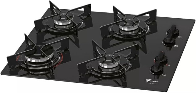 Fischer Cooktop À Gás 4 Bocas FIT LINE Mesa Vidro, Bivolt (Preto)